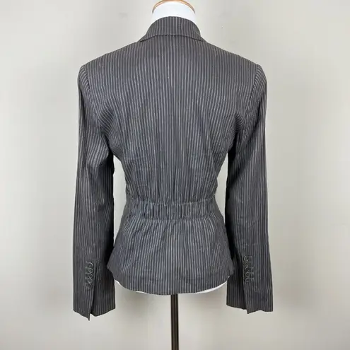 BCBGMAXAZRIA  Blazer Jacket Women S Gray Linen Pinstripe Belted Stretch Button Up