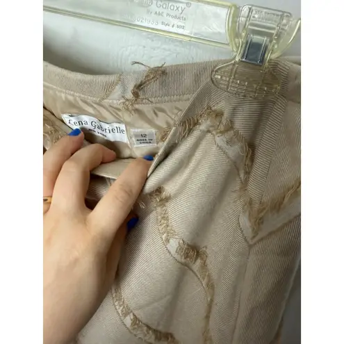 Vintage Lena Gabrielle Pirate Fringe Maxi Skirt Womens 12 Beige Indie Sleaze Y2K Tan