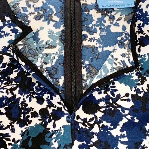 Simply Vera Wang Dress Blue Tan Floral A Line Long Sleeve Fit & Flare Size XS