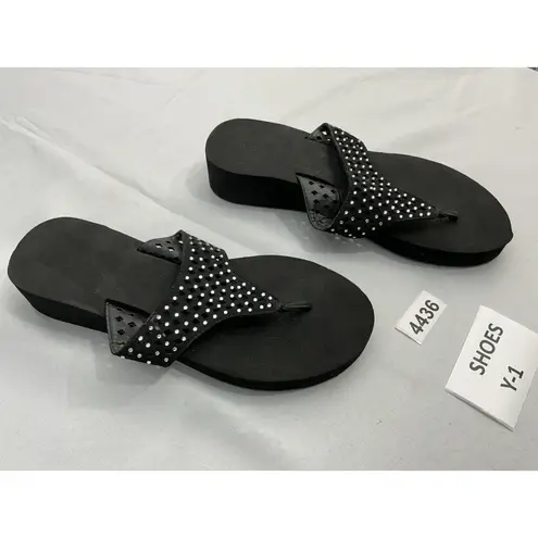 Womans Platform Sandals 10 Thong Style Rhinestone Band Black