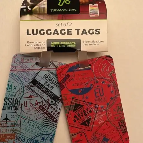 NWT Travel Luggage Tags Passport Stamp Logo Blue