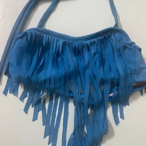 TEAL fringe bikini top only Blue Size L
