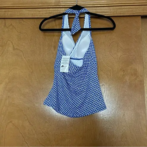 L.L.Bean  Blue White Patterned Halter Tankini Top Size 6