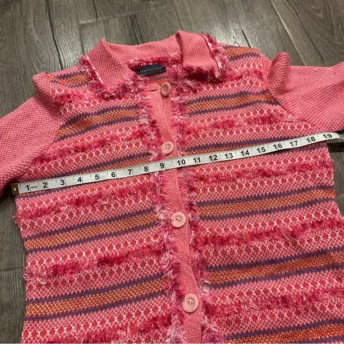 Northern Isles Cardigan Sweater Women's Small Pink Knit Ramie Fair Isle Vintage