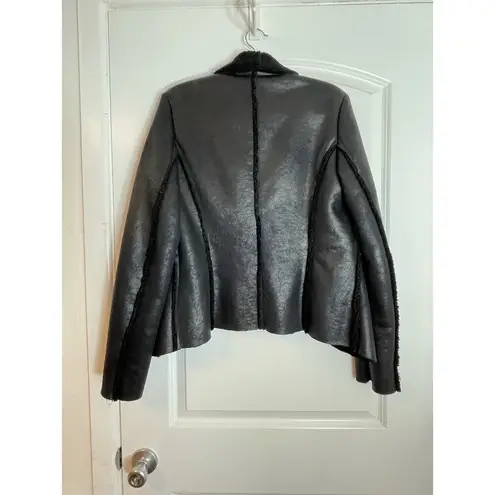 Rinascimento Jacket Medium Black Faux Leather Sherpa Lined Moto Waterfall Drape