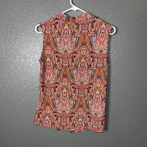 Tahari Paisley Print Sleeveless Top Size M | Draped Twist Neck Career Blouse