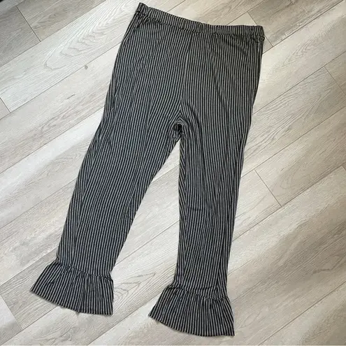 Farmhouse Frocks Striped Lagenlook Ruffle Hem Pull On Pants Black (XLarge) Size XL