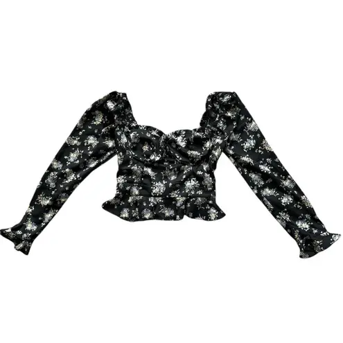 Abel the label ASTR The Label Floral Puff Sleeve Peplum Sweetheart Cinch Long Sleeve Top Small