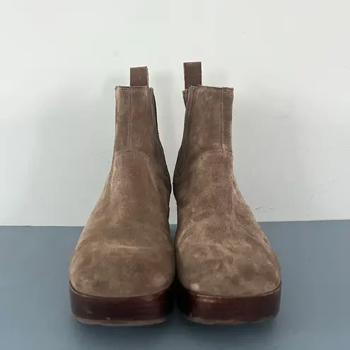 Chocolat Blu Veera Suede Taupe Brown Chunky Heel Platform Booties