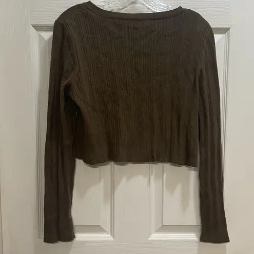House of Harlow 1960 Brown Ribbed Cropped Long Sleeve Sweater Size XL Soft