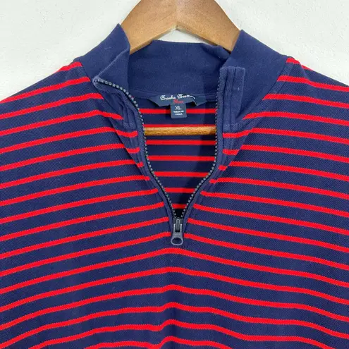 Brooks Brothers XL 1/4 Zip Pullover Long Sleeve Shirt Red Navy Striped Classic