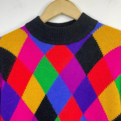 Rafaella Vintage  Angora Argyle Harlequin Mock Neck Oversized Sweater Women S 90s