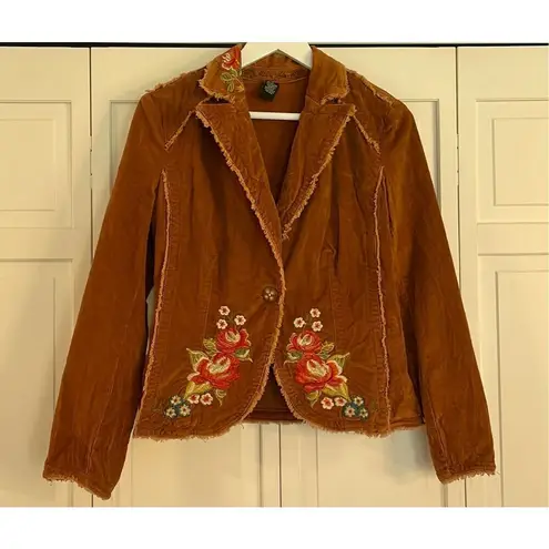 Kikit Jeans Y2K brown corduroy embroidered floral jacket small