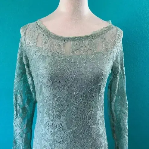 NWT Myntra All About You Green Lace Overlay Long Sleeve Midi Dress Size S Blue