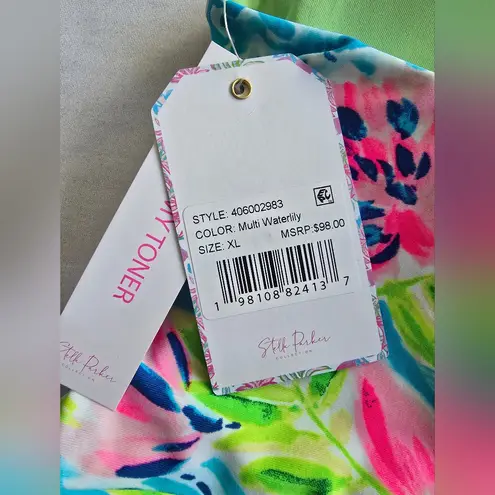 Stella Parker Women's Hem Wrap Swim Dress Tummy Toner Multi Waterlilly Size XL Pink