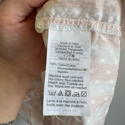 Point Sur Pink White Striped Sheer Swiss Dot Half Button Blouse Womens S Coastal