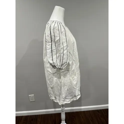 NYMÅNE White Linen Cotton Embroidered Puff Sleeve Tunic Dress Top S