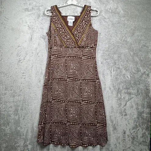 Just In Thyme Dress Brown White Dot Print Boho Tribal 12 Festival Party Office