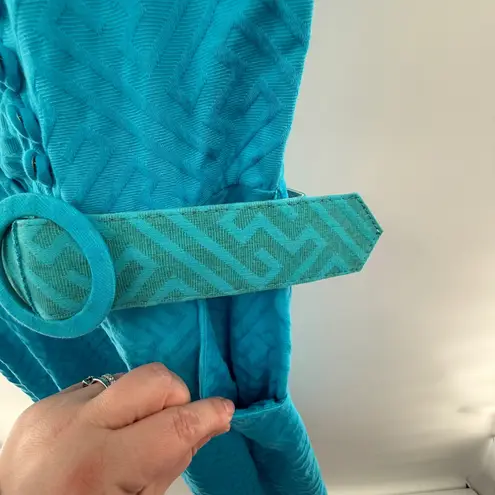 Danny & Nicole Y2K Women's 16 Turquoise Belted Dress 60s Mod Retro Vintage