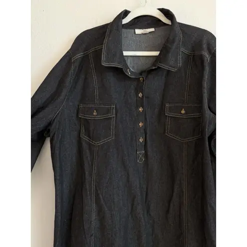 Woman Within Womens Denim Embroidered Flowers Shirtdress Henley Buttons Size 28W