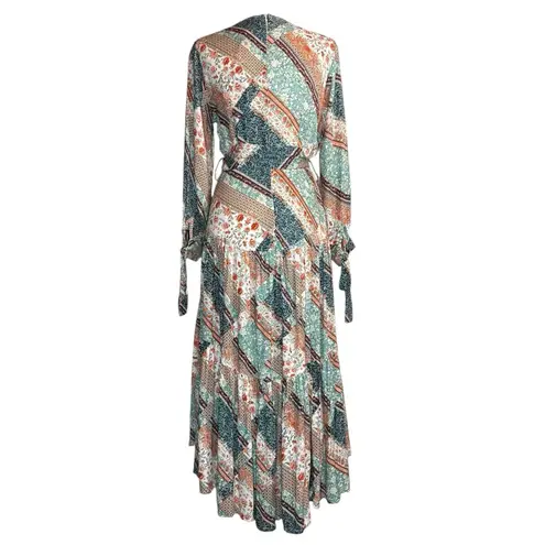 Jaase NWT Anthropologie M Patchwork Midi Dress Tiered Flowy Long Sleeve Modest