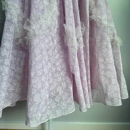 Vintage 60s Coquette Strapless Lavender Lace Floral Prom Party Dress Formal Gown Purple