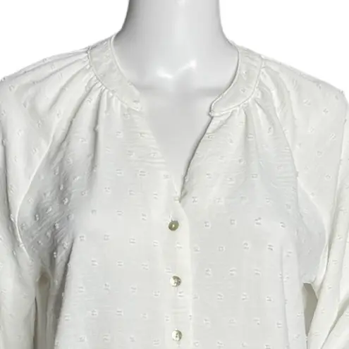 Como vintage Shirt Women Small White Swiss Dot Popover Casual Neutral Minimalist
