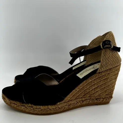 Gaimo Espadrilles Wedge Sandals Cross Strap Peep Toe Ankle Strap Black 10.5 NWOT