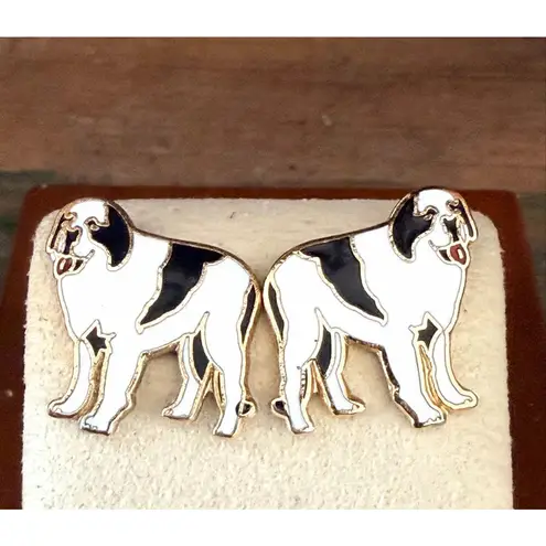 Big Dogs Vintage Enamel St Bernard Dog Figural Post Earrings