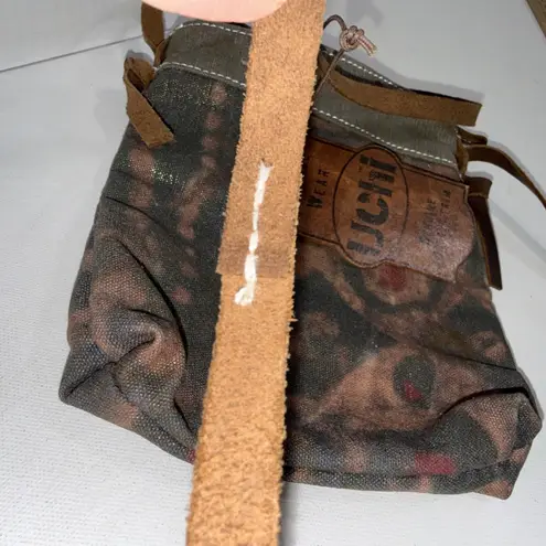 Uchi Gold Splattered Small Canvas Crossbody Equestrian Boho Vintage Wear Purse Brown