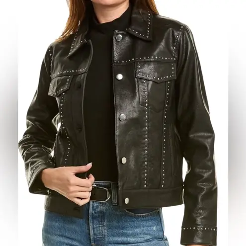The Kooples black Leather Studded Jacket Women's Size 1 motorcycle XS/ S $945
