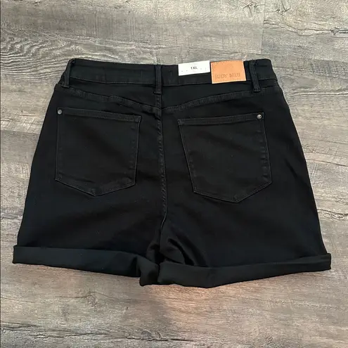 Judy Blue 1XL Tummy Control High-Waist Black Cuffed Denim Short