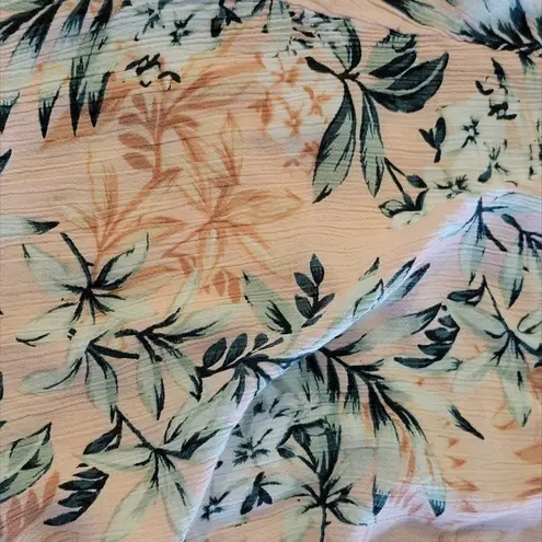 Dizzy Gal Peach & Green Tropical Ruffle Hem Cinched Side Mini Skirt Large