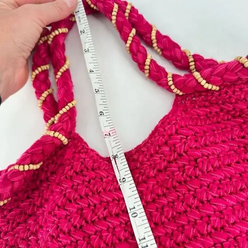 The Sak Women's Beaded Wrapped Handle knit Crochet Hobo Shoulder Bag Pink Small