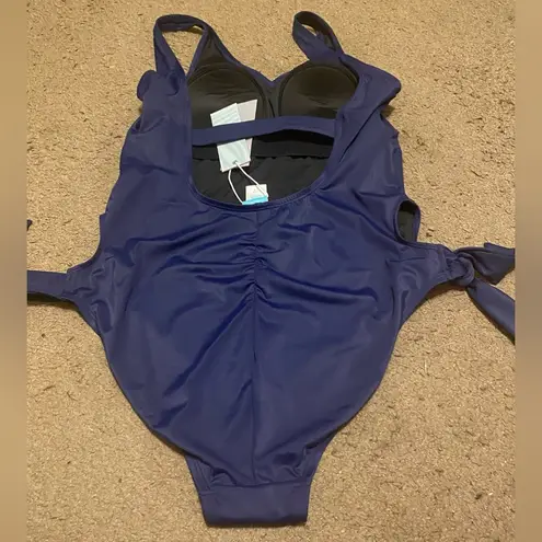 Coastal Blue New NWT  Navy Side Tie Full Coverage One Piece Swimsuit Size Medium - Image 2