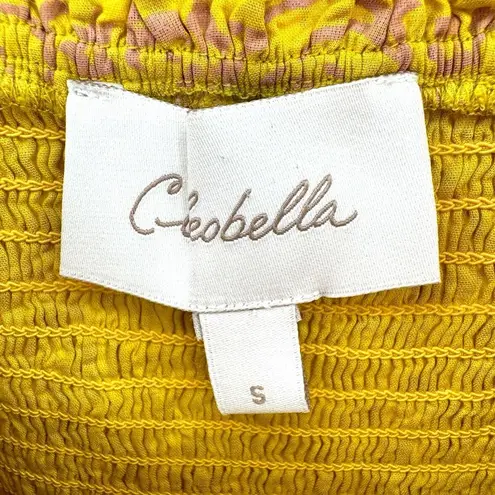 Cleobella Luna Mini Dress Camellia Print Organic Cotton Smocked Small Yellow