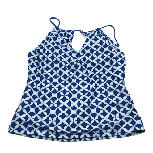 Geometric Print Tankini Top Adjustable Straps Keyhole Front Removable Cups L Blue Size L