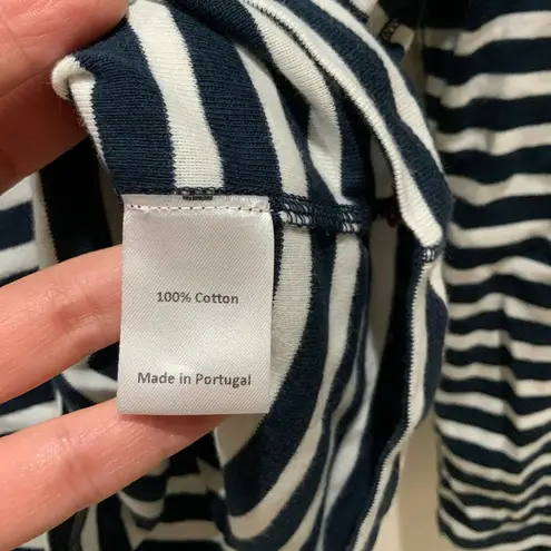 La Ligne Henley Navy Ivory Stripe Relaxed Long Sleeve Pullover V