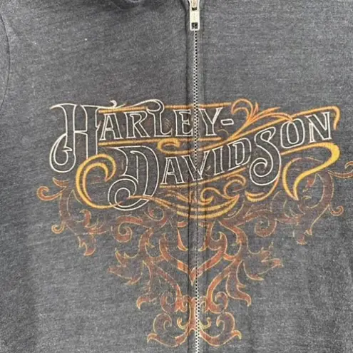 Vintage Y2K Harley Davidson Women Gray Full Zip Hoodie Sweatshirt Medium Flames