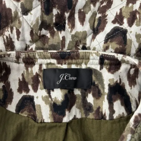 J Crew Jacket Womens Large Brown Green Cheetah Leopard Quilted Granny Grandma