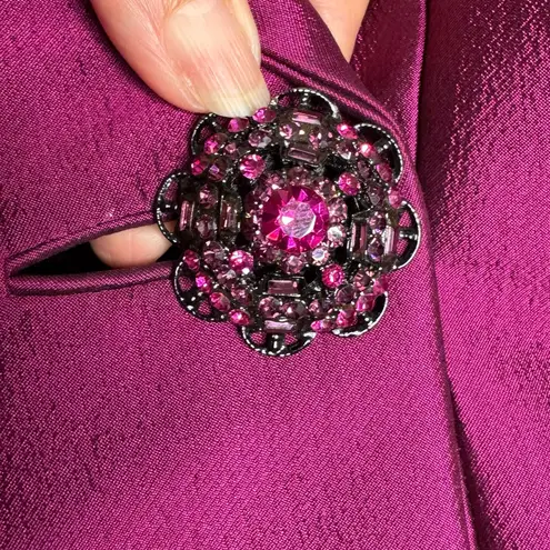 Badgley Mischka Vintage Two-Piece Suit Satin Blend Magenta Blazer Skirt Size 10