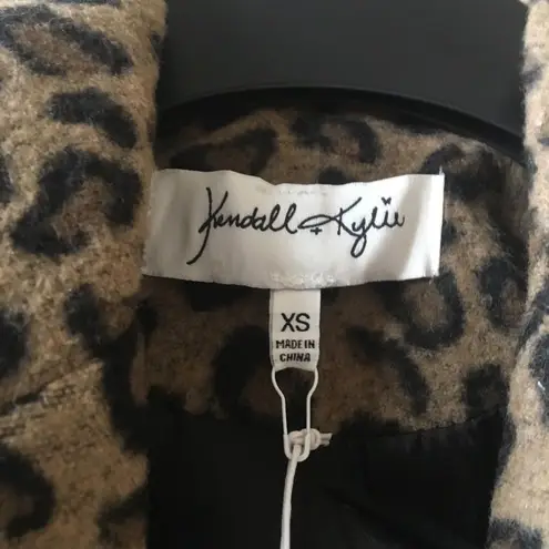 Kendall + Kylie  Leopard Front Snap Coat Tan XS