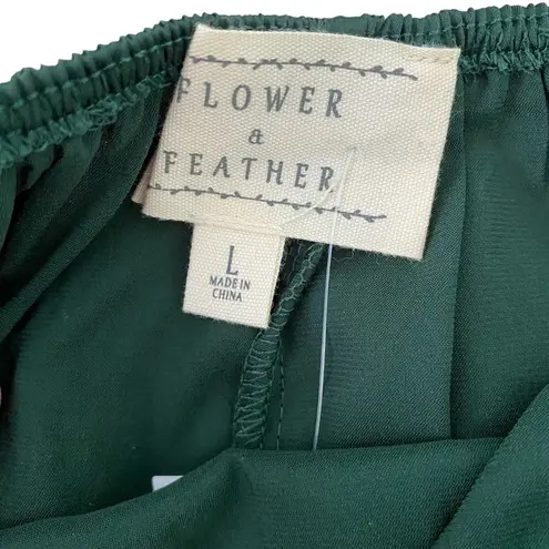 Flower & Feather Dark Green Silk Puff Sleeve Peplum Blouse Size Large