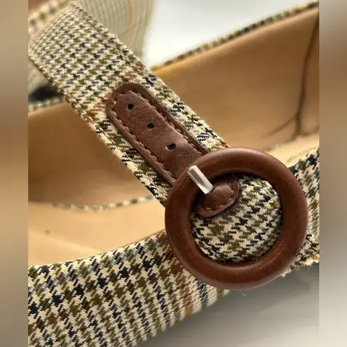 Life Stride Plaid Mary Jane Block Heel Shoes Women 6.5M Chic Buckle Fabric Strap