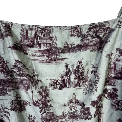 NEW Girl Order Toile Print Ruffle Hem Top Womens 12 Green Cottagecore Romantic