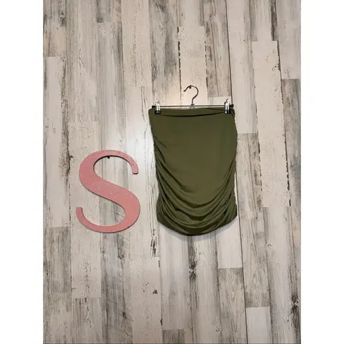 Olive Green Ruched Crop Top & Skirt Set Size Small 2