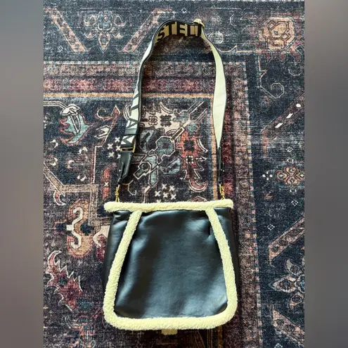 Stella McCartney Leather Black Cream Faux Fur Trim Shoulder Bag Open Purse