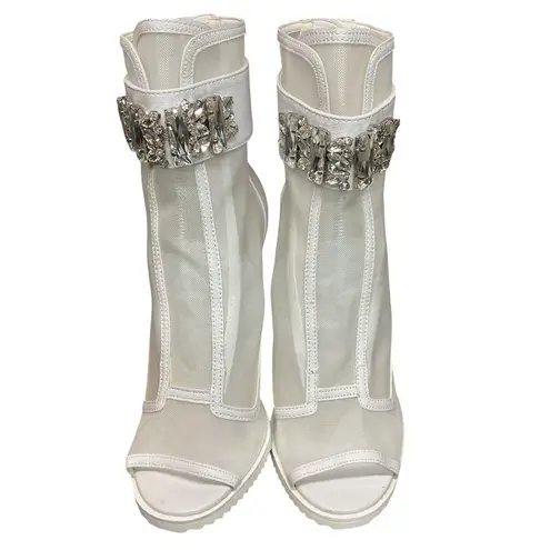 Karl Lagerfeld Paris Blayze Peep Toe Mesh Stiletto Heel Ankle Bootie Size 9.5M