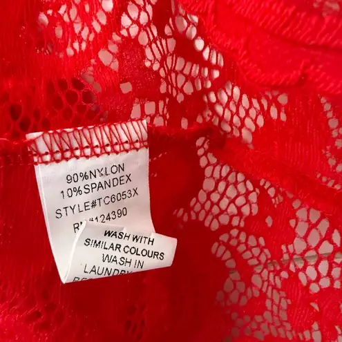 Women’s 2X Plus Size Red Lace Longsleeve Top Blouse New