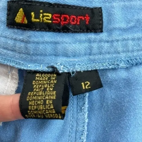 Liz Sport pleated front high waist shorts retro blue Sz 12 With Pockets EUC